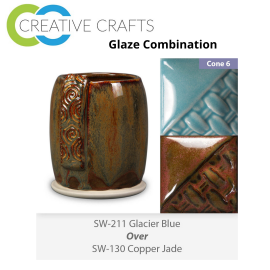 Glacier Blue SW211 over Copper Jade SW130 Stoneware Glaze Combination